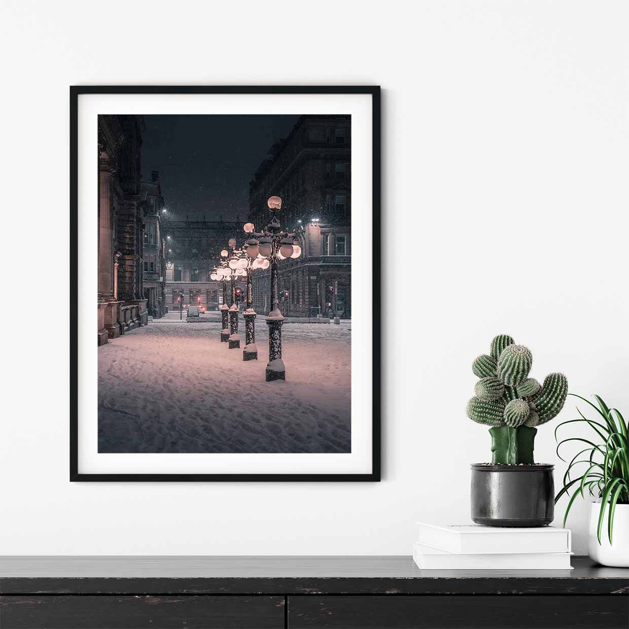 A chilly night in George square, Glasgow signed and mounted print