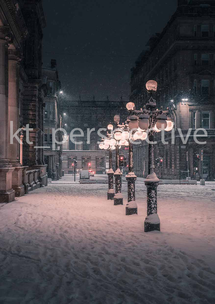 A chilly night in George square, Glasgow signed and mounted print