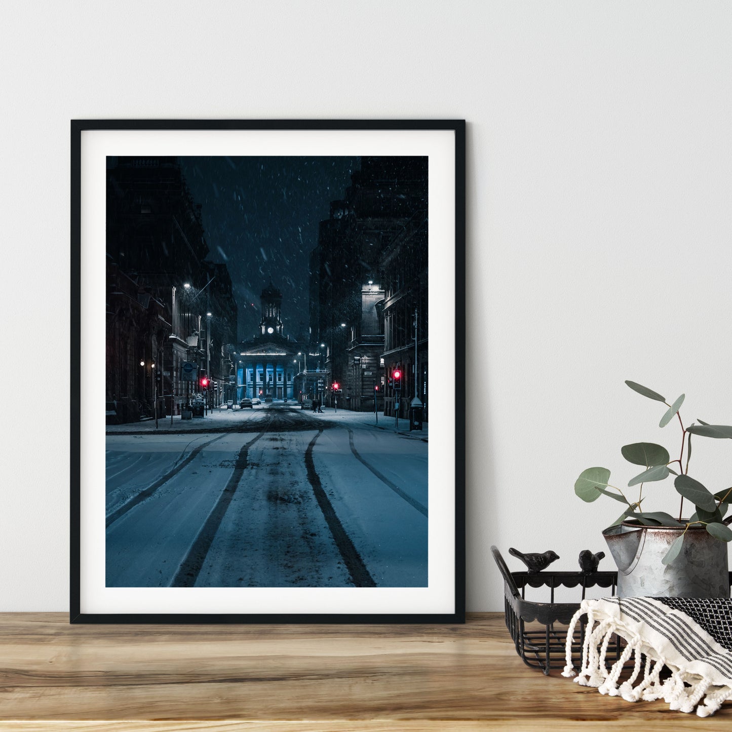 Chilly night Ingram street, Glasgow signed and mounted print