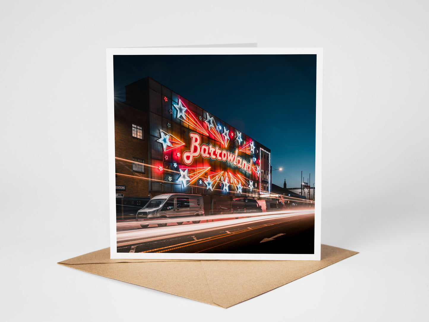Barrowland light trails, Glasgow Greeting Card – Fine Art Photography | 150 × 150 mm Kunal Tewari Photography