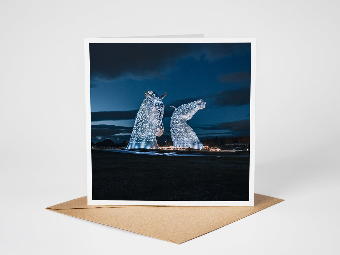Kelpies, Glasgow Greeting Card – Fine Art Photography | 150 × 150 mm Kunal Tewari Photography
