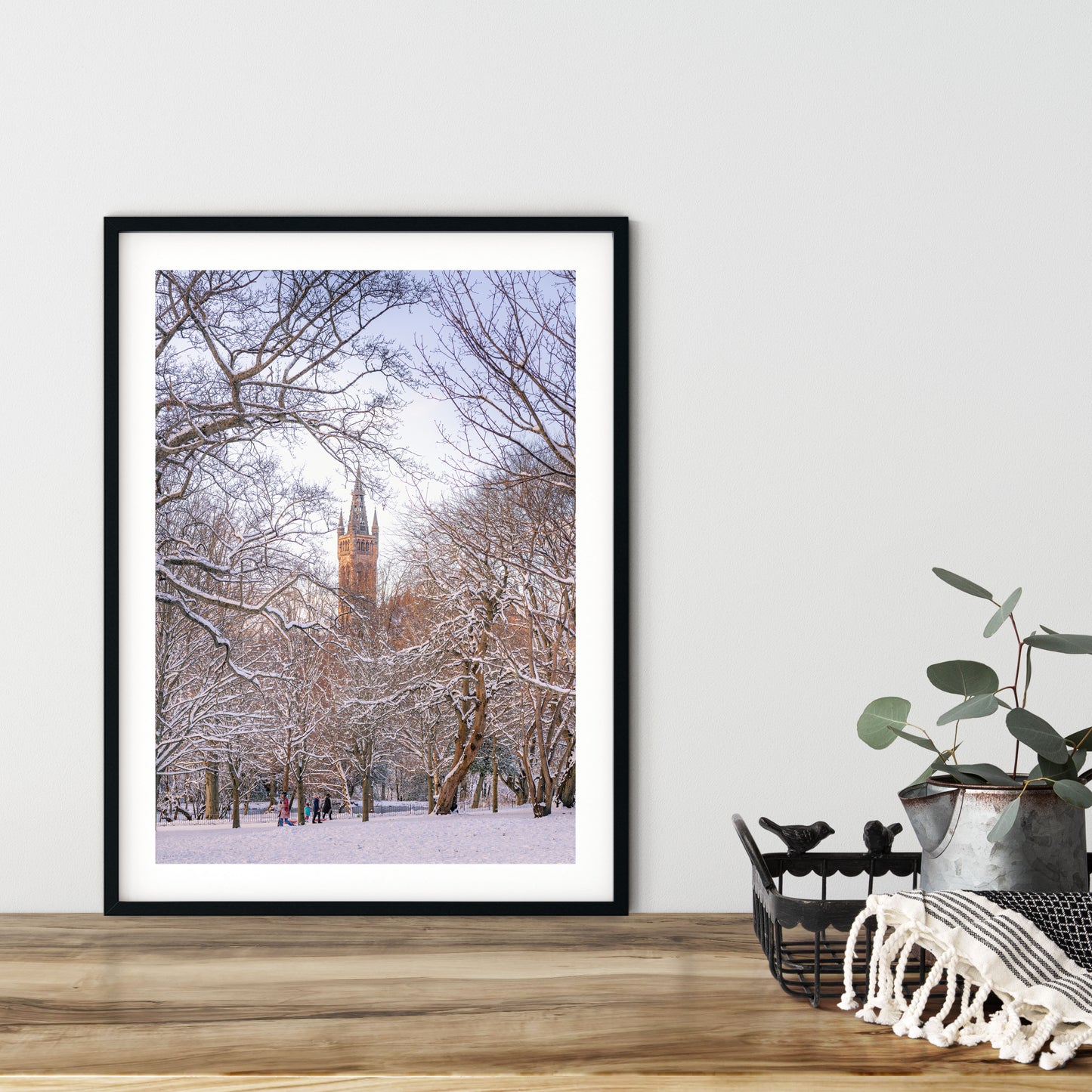 A Bonnie view of Glasgow University signed and mounted print