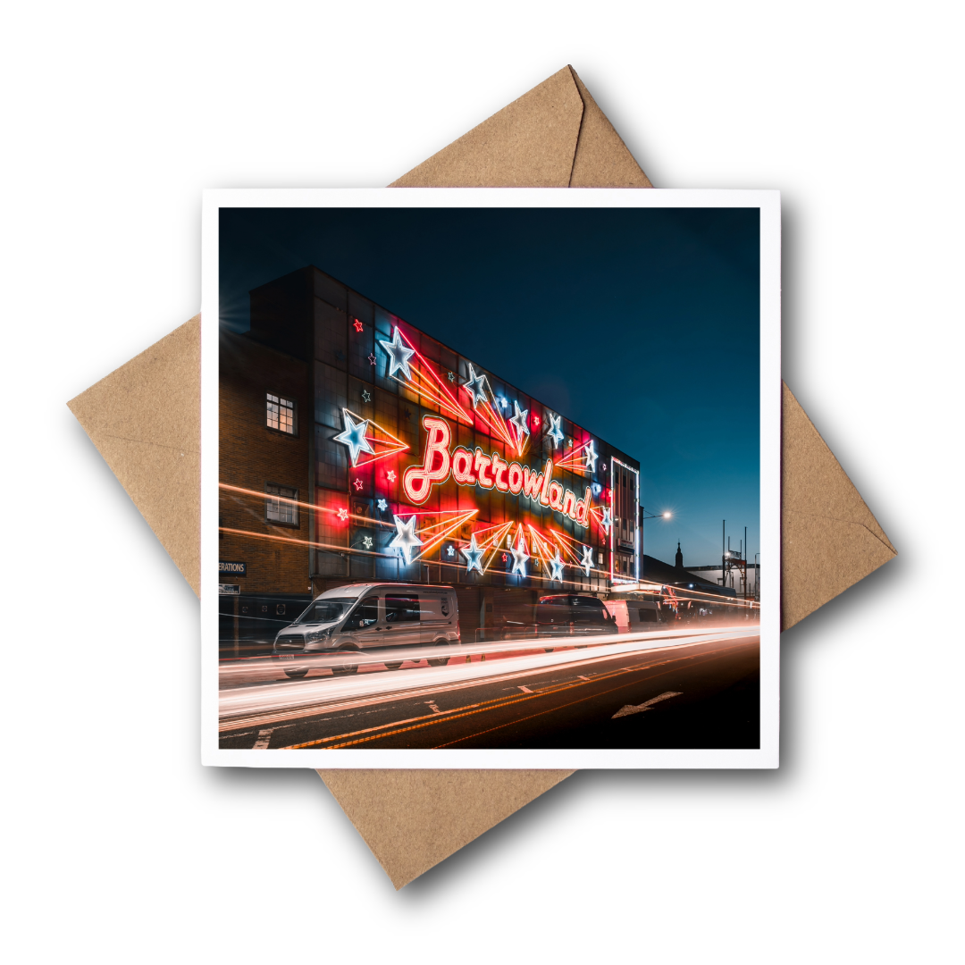 Barrowland light trails, Glasgow Greeting Card – Fine Art Photography | 150 × 150 mm Kunal Tewari Photography