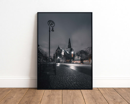 A late night view of Glasgow Cathedral signed and mounted print