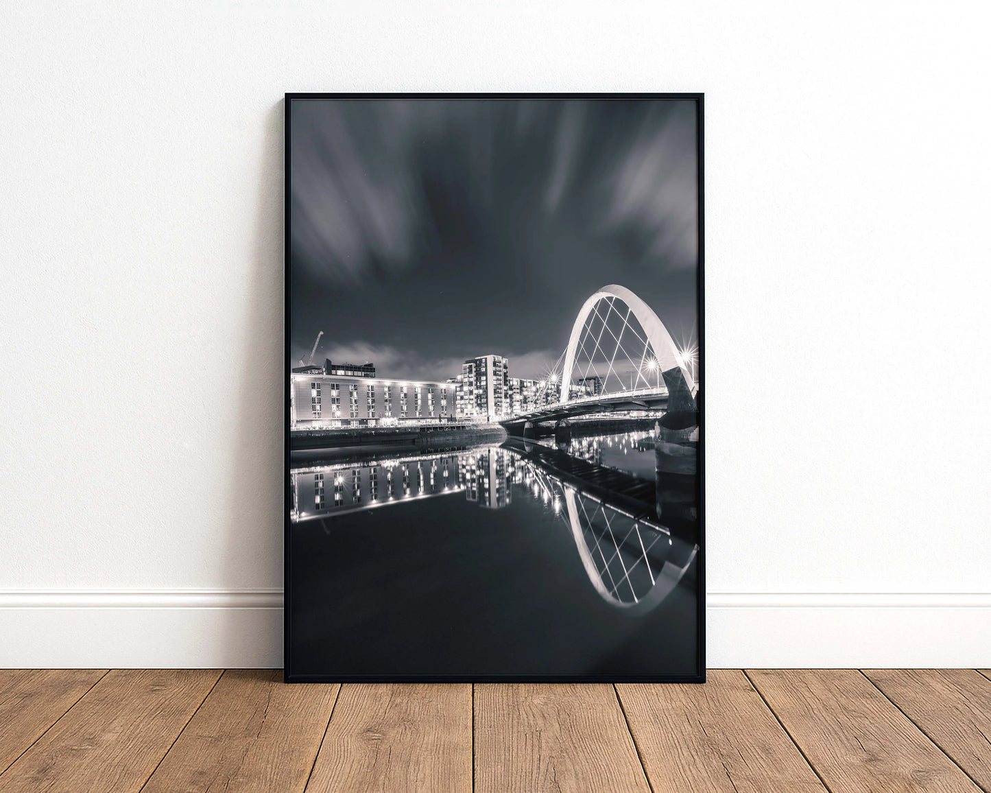 A monochrome view of Clyde Arc bridge signed and mounted print Kunal Tewari Photography