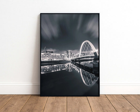 A monochrome view of Clyde Arc bridge signed and mounted print Kunal Tewari Photography