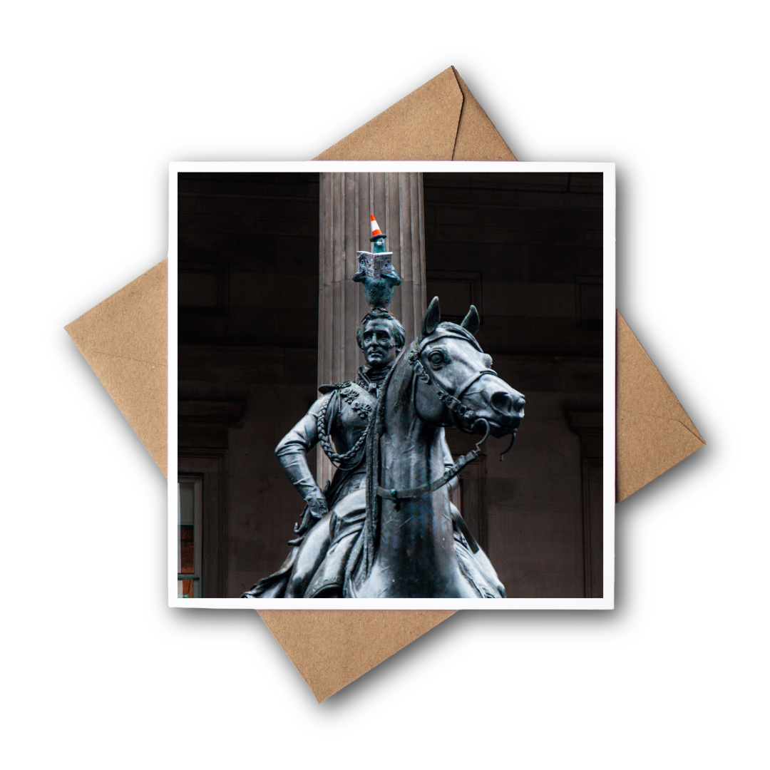 Duke and Pigeon, Glasgow Greeting Card – Fine Art Photography | 150 × 150 mm Kunal Tewari Photography
