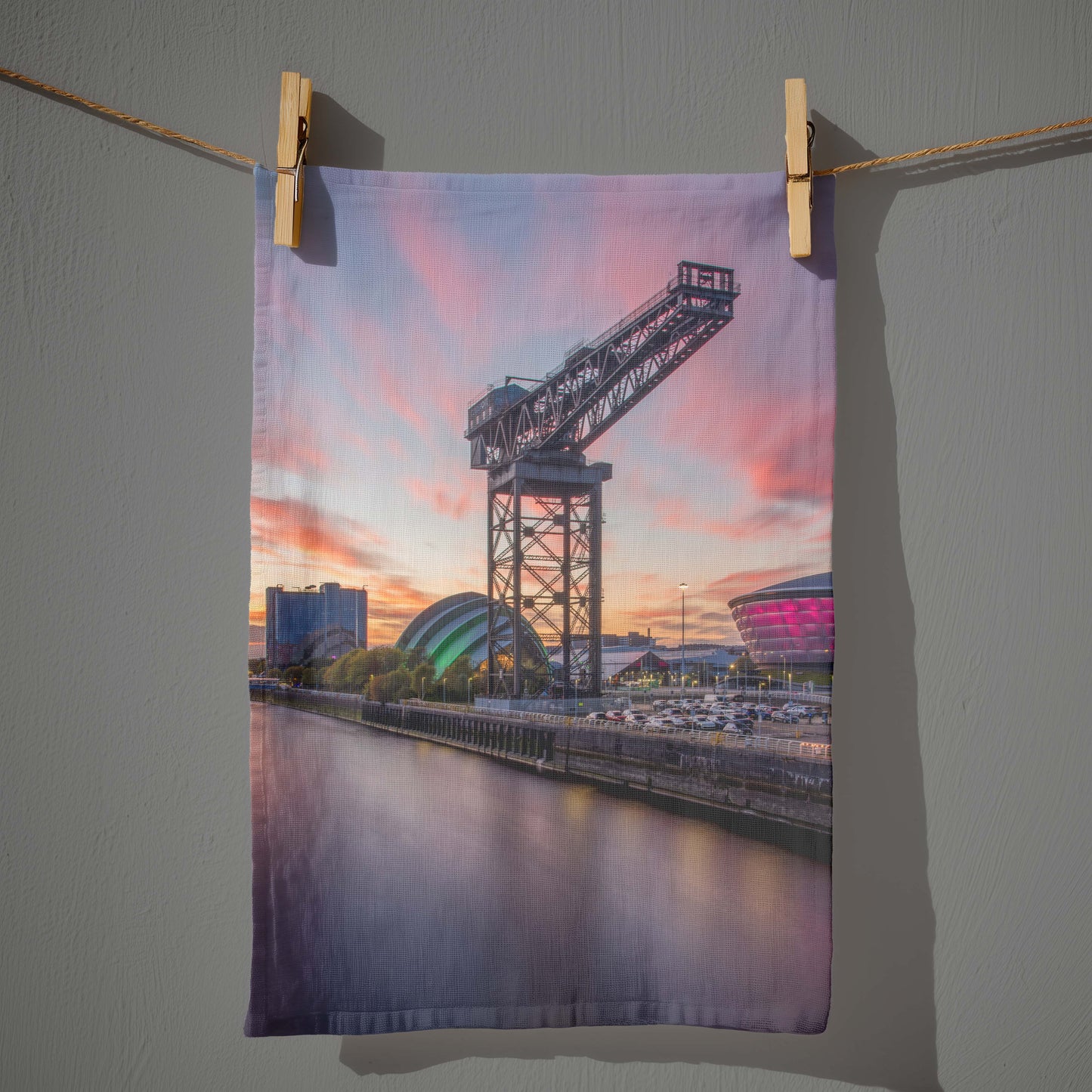 Finnieston crane sunset-Scotland Tea Towel Kunal Tewari Photography