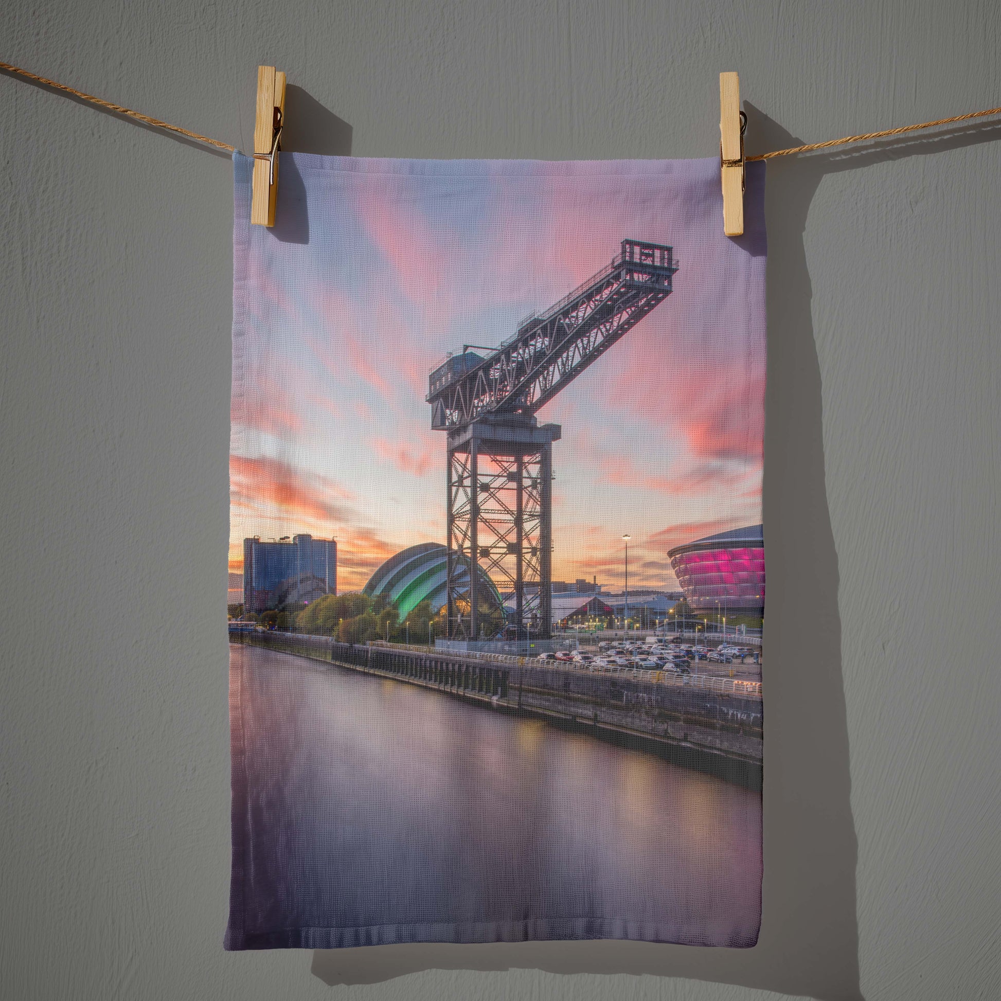 Finnieston crane sunset-Scotland Tea Towel Kunal Tewari Photography