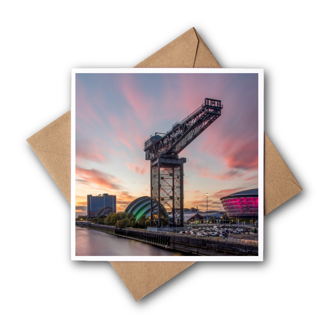 Sunset over Finnieston crane, Glasgow Greeting Card – Fine Art Photography | 150 × 150 mm Kunal Tewari Photography