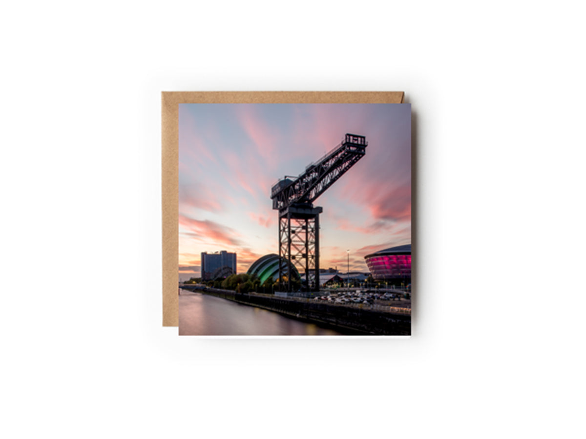 Finnieston crane sunset Greeting card 150x150mm Kunal Tewari Photography