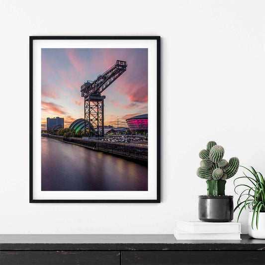 Serene Sunset over Finnieston crane signed and mounted print