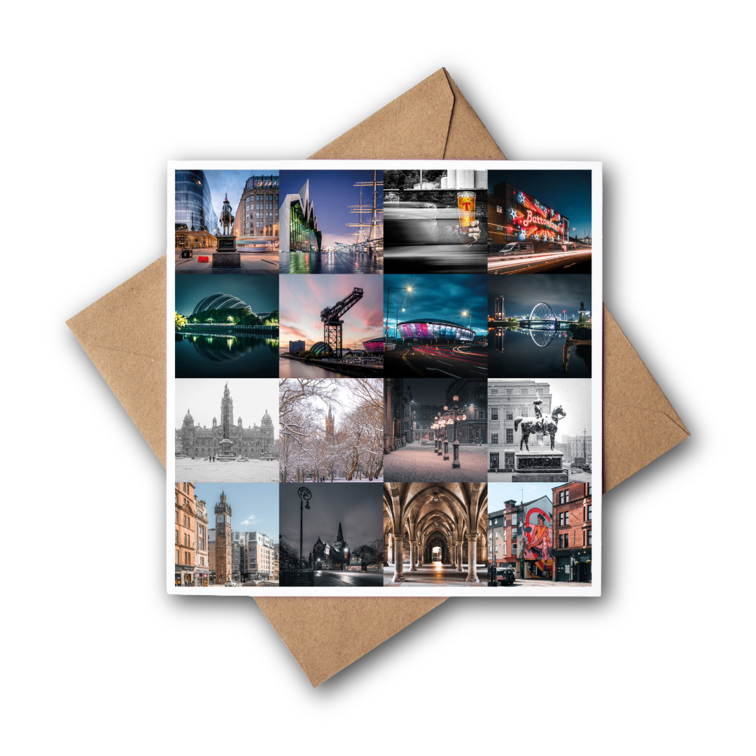 Glasgow 16 photo Collage, Greeting Card – Fine Art Photography | 150 × 150 mm Kunal Tewari Photography
