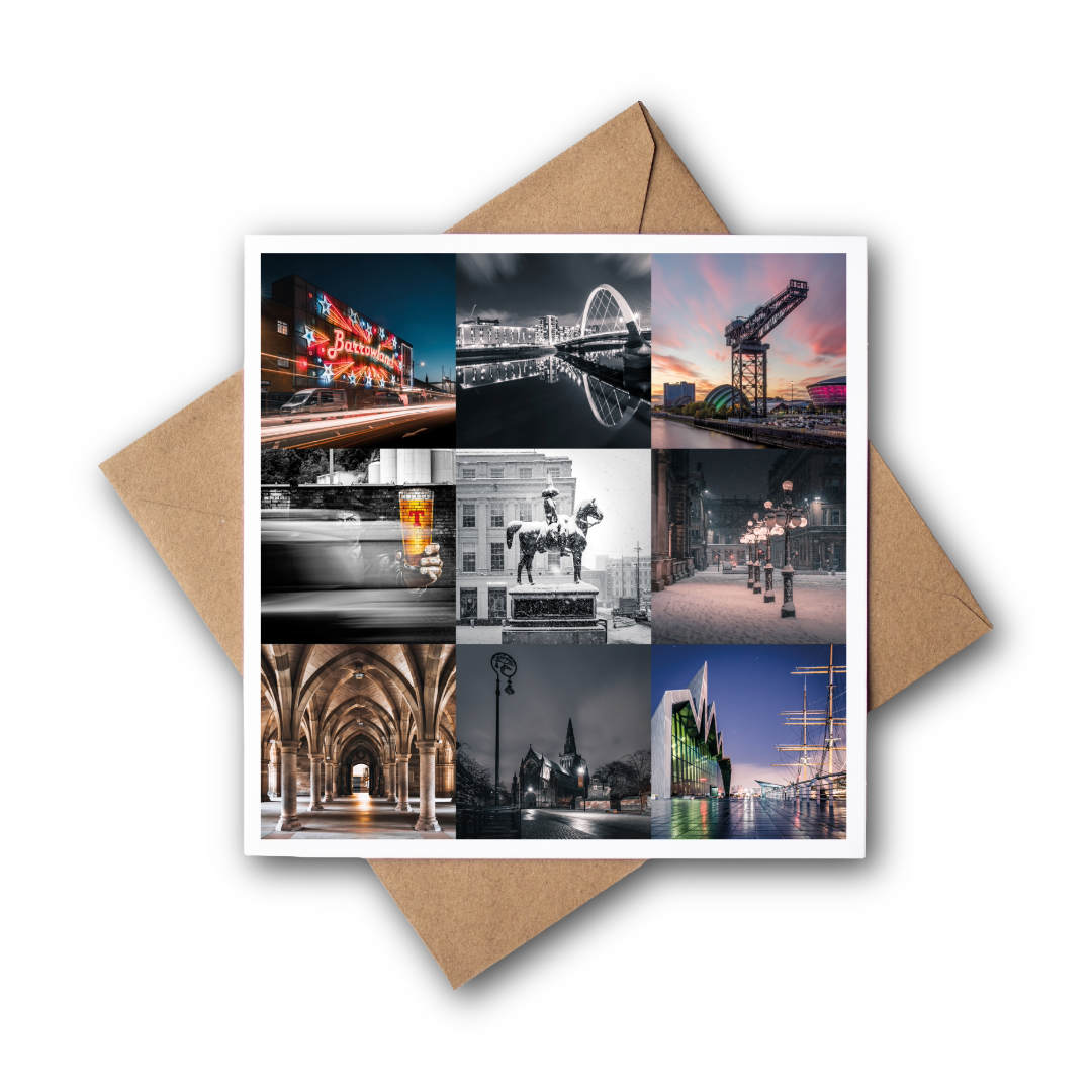Glasgow 9 photo Collage, Greeting Card – Fine Art Photography | 150 × 150 mm Kunal Tewari Photography