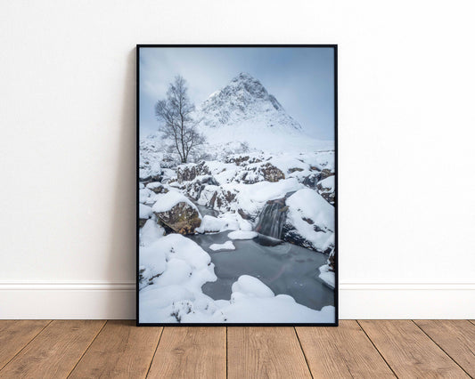 Buachaille Etive Mòr in Snow – Winter Glencoe Photography Print, Scottish Highlands Wall Art Kunal Tewari Photography