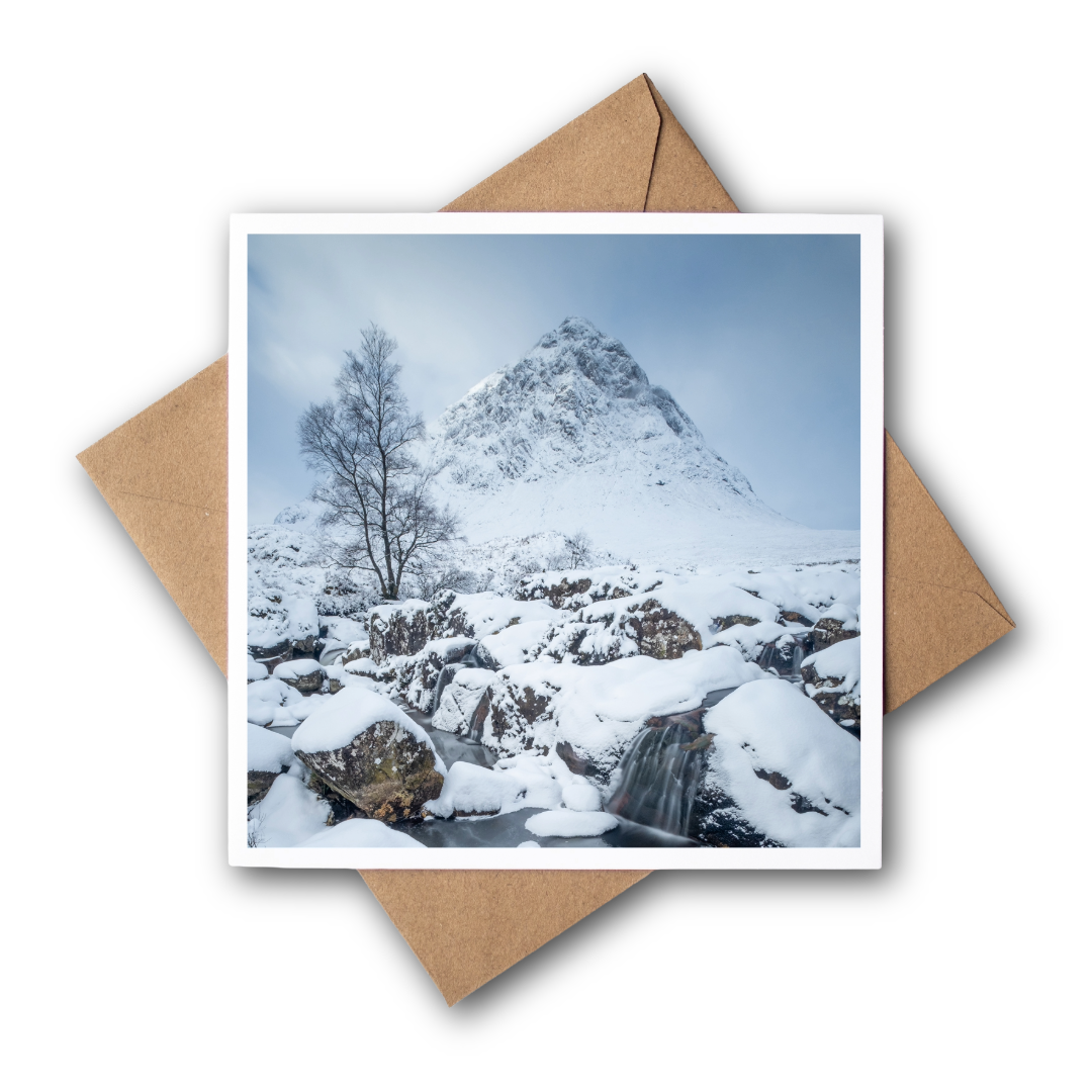 Glencoe in winter, Scotland Greeting Card – Fine Art Photography | 150 × 150 mm Kunal Tewari Photography