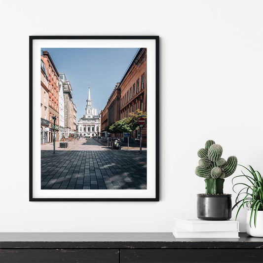 A bright sunny day in Hutcheson street, Glasgow signed and mounted print