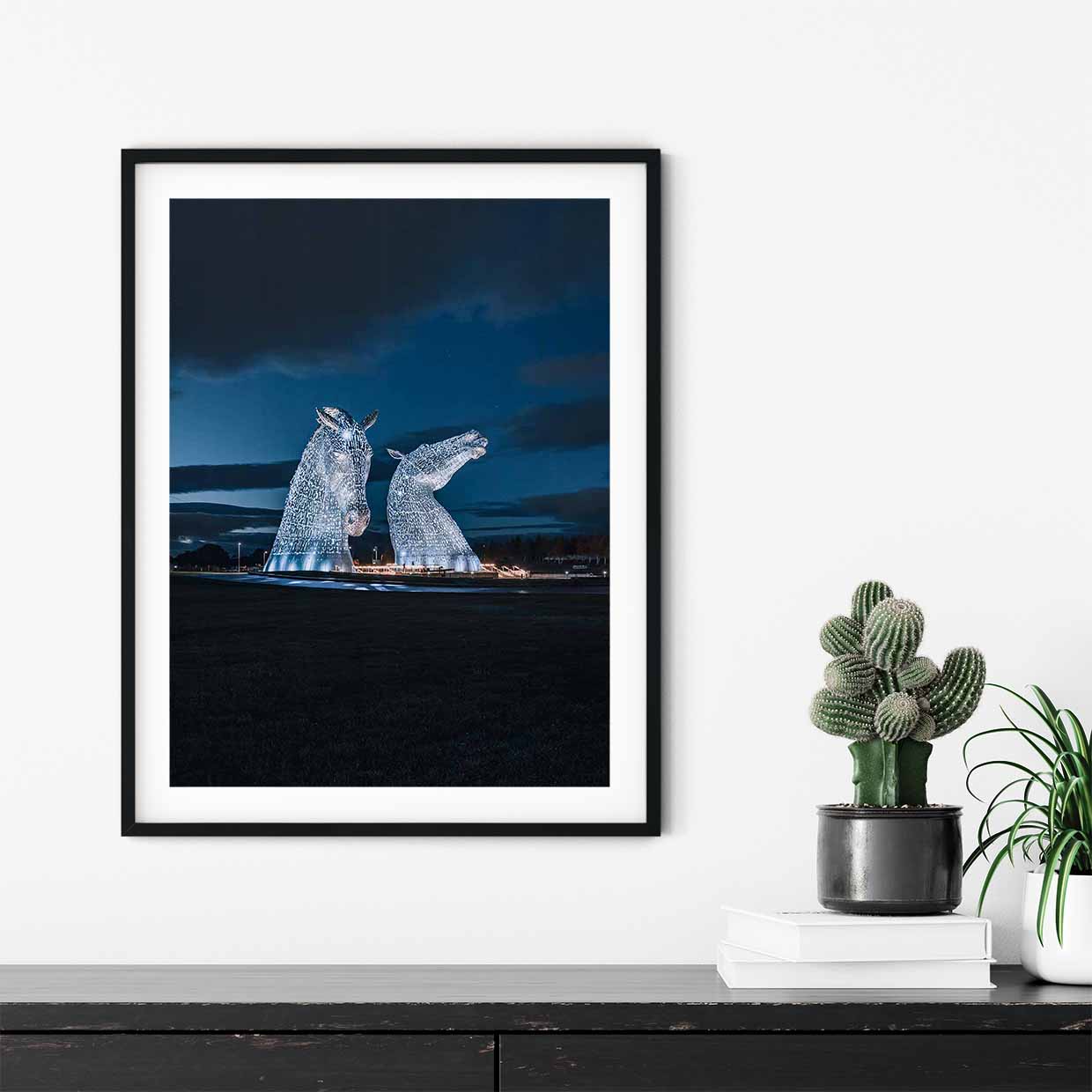 Majestic view of Kelpies at night print