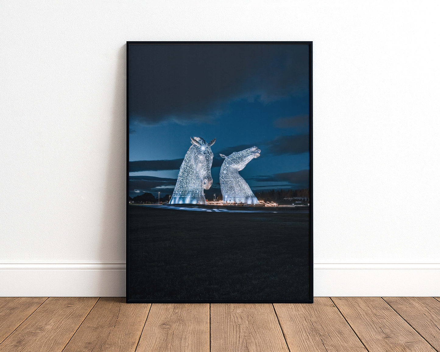 A late night view of the Kelpies signed and mounted print