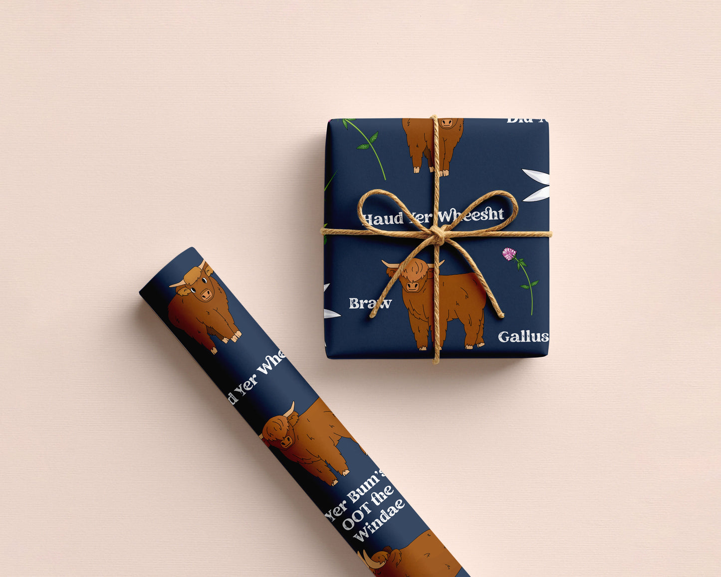 Scottish Slang Highland Coo Gift Wrapping Paper Set of 3 | 50 x 70cm Luxury Gift Wrap | Funny Scottish Gift Wrap | Made in Scotland Kunal Tewari Photography