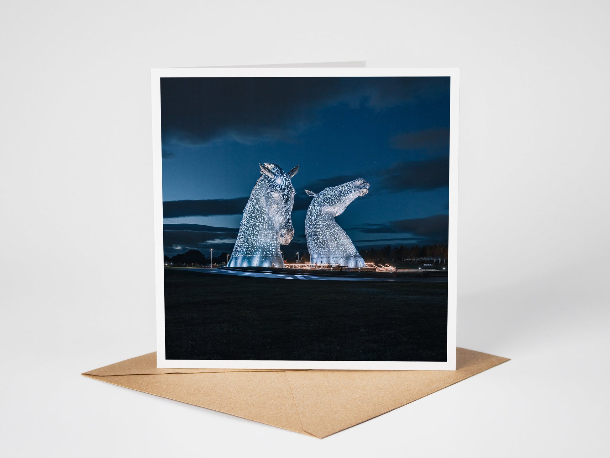 Kelpies, Glasgow Greeting Card – Fine Art Photography | 150 × 150 mm Kunal Tewari Photography