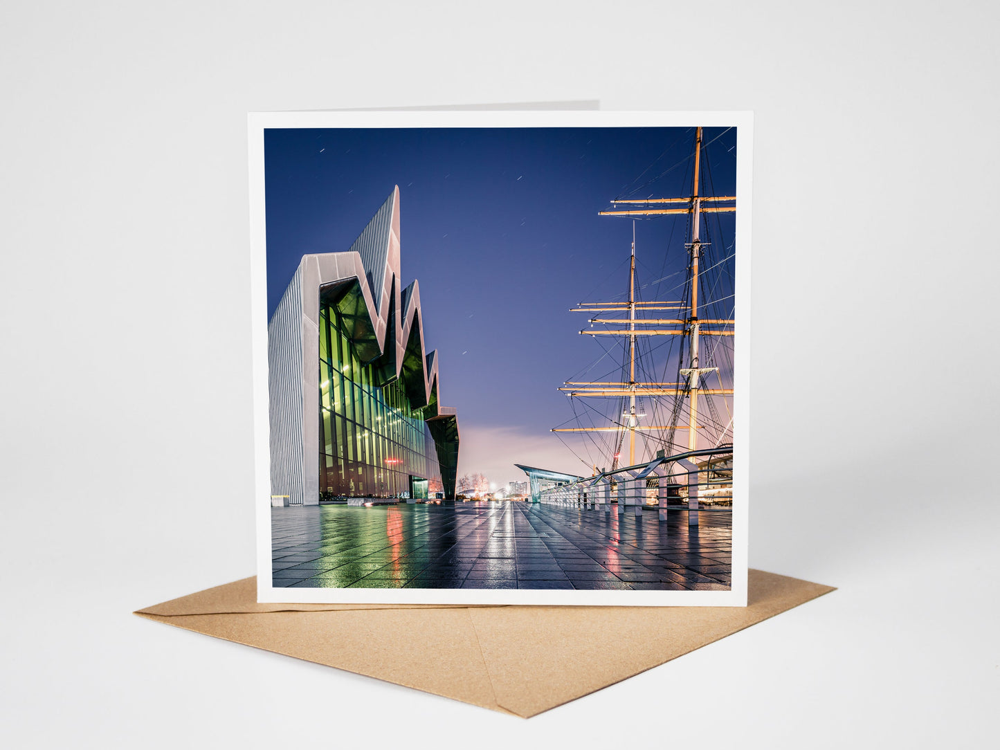 Rivserise Museum, Glasgow Greeting Card – Fine Art Photography | 150 × 150 mm Kunal Tewari Photography