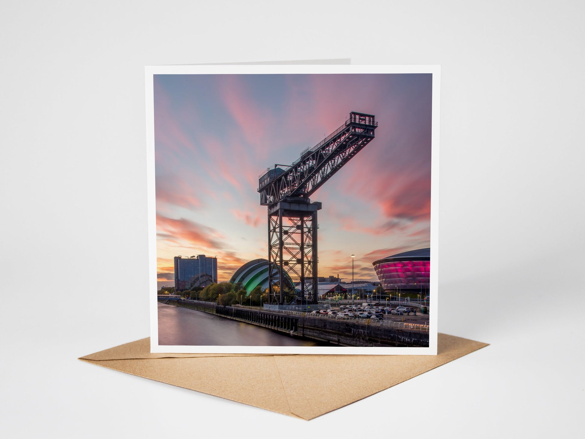 Sunset over Finnieston crane, Glasgow Greeting Card – Fine Art Photography | 150 × 150 mm Kunal Tewari Photography