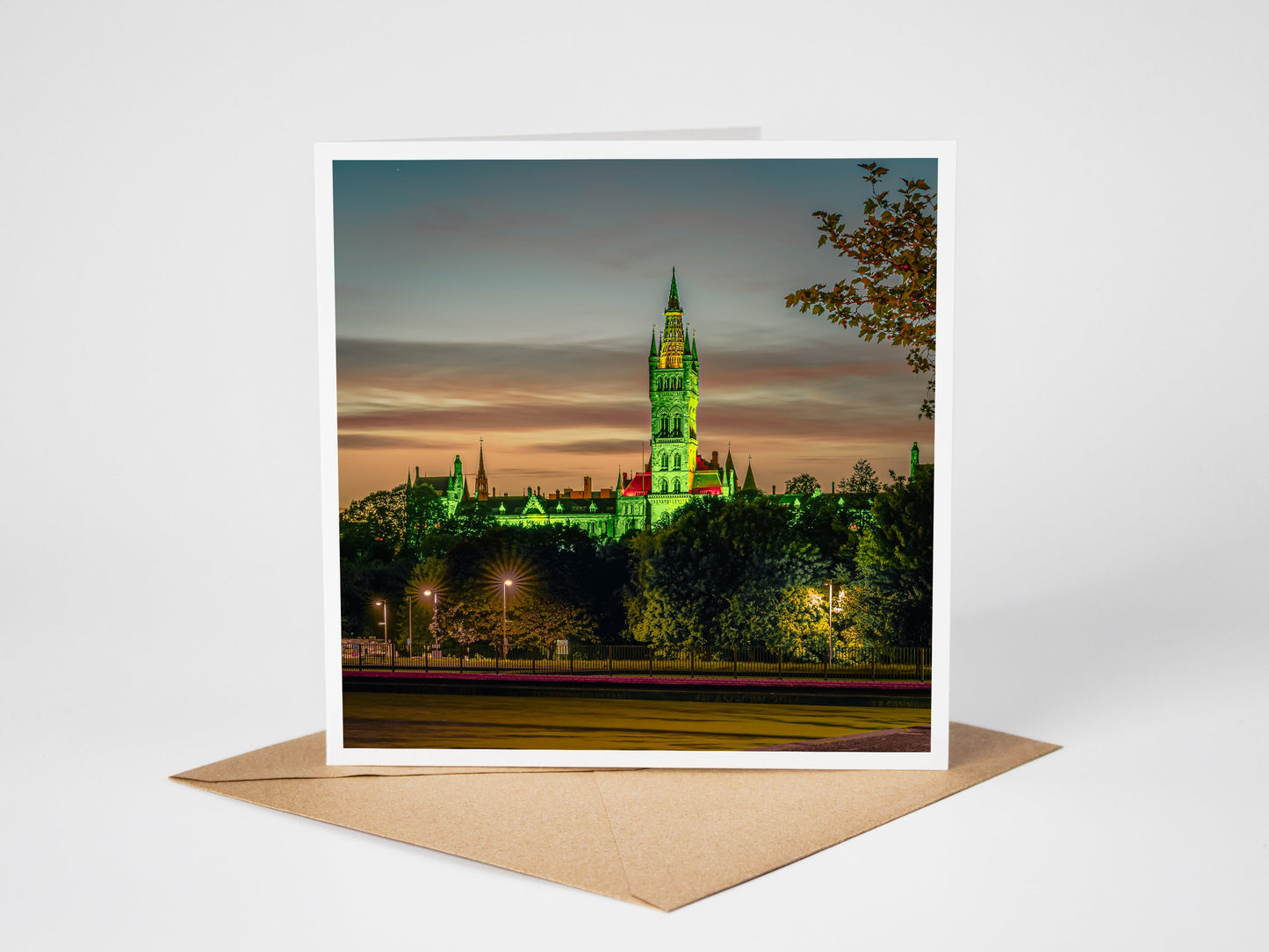 Glasgow university after sunset Greeting Card – Fine Art Photography | 150 × 150 mm Kunal Tewari Photography