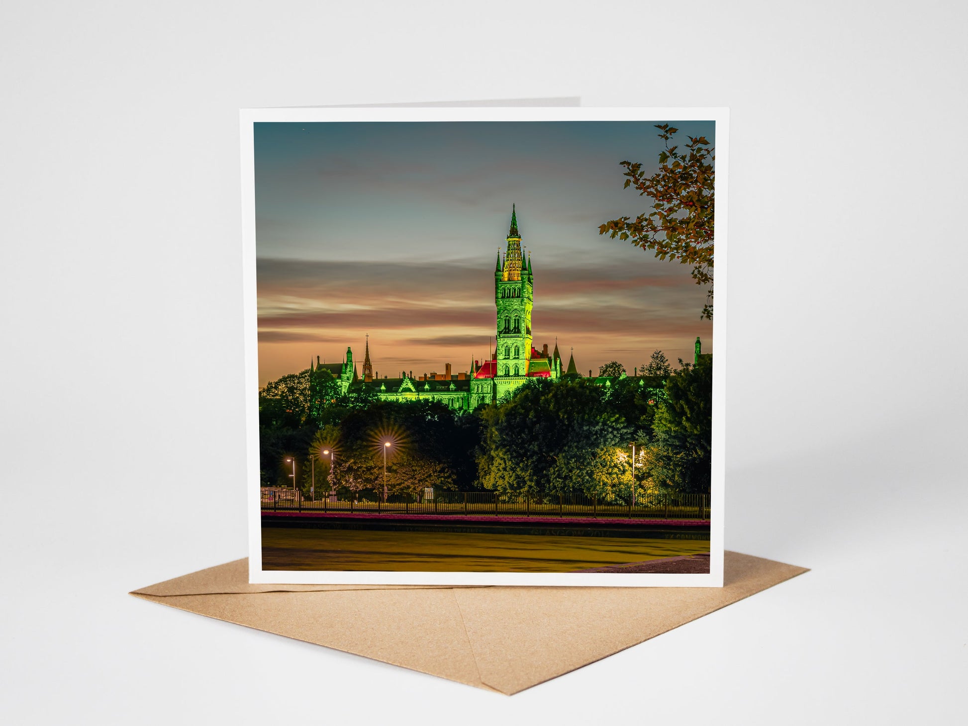 Glasgow university after sunset Greeting Card – Fine Art Photography | 150 × 150 mm Kunal Tewari Photography