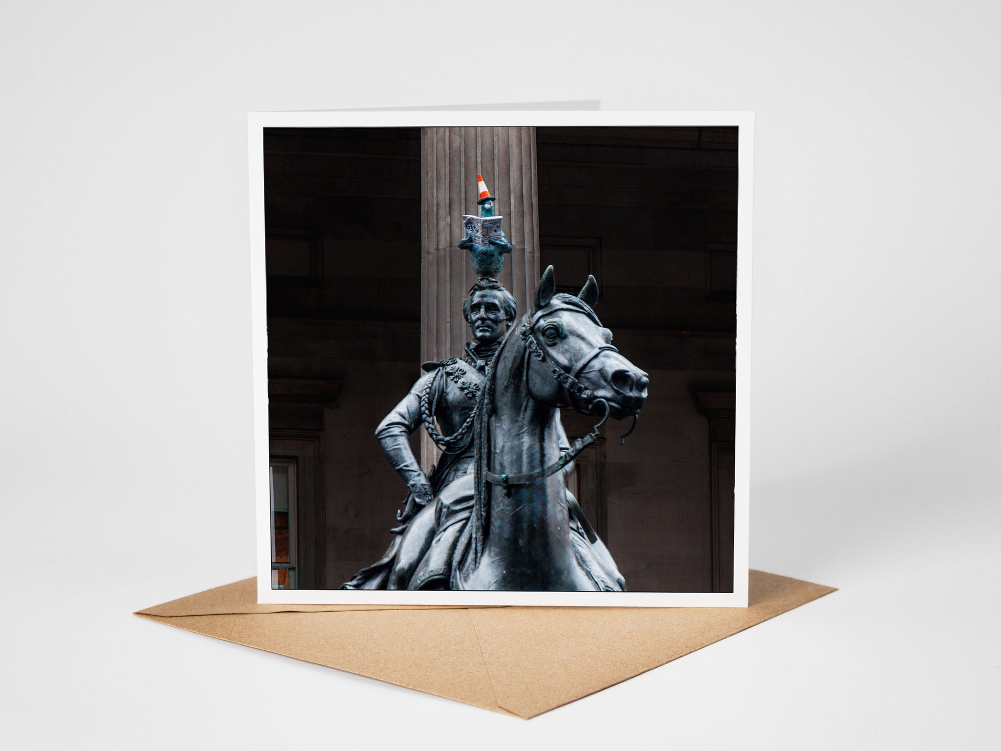 Duke and Pigeon, Glasgow Greeting Card – Fine Art Photography | 150 × 150 mm Kunal Tewari Photography