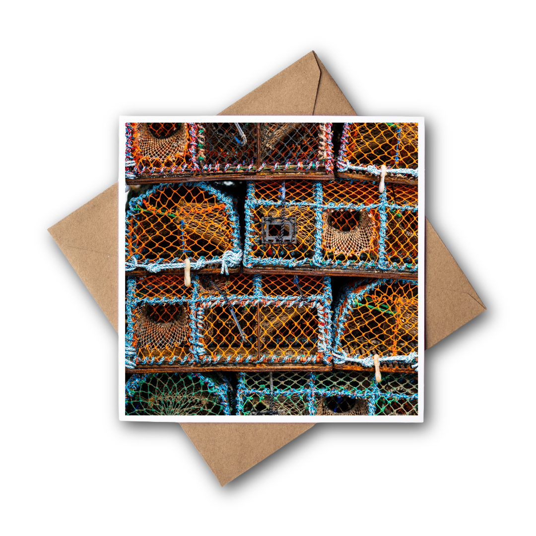 Stack of Creels, Scotland Greeting Card – Fine Art Photography | 150 × 150 mm Kunal Tewari Photography