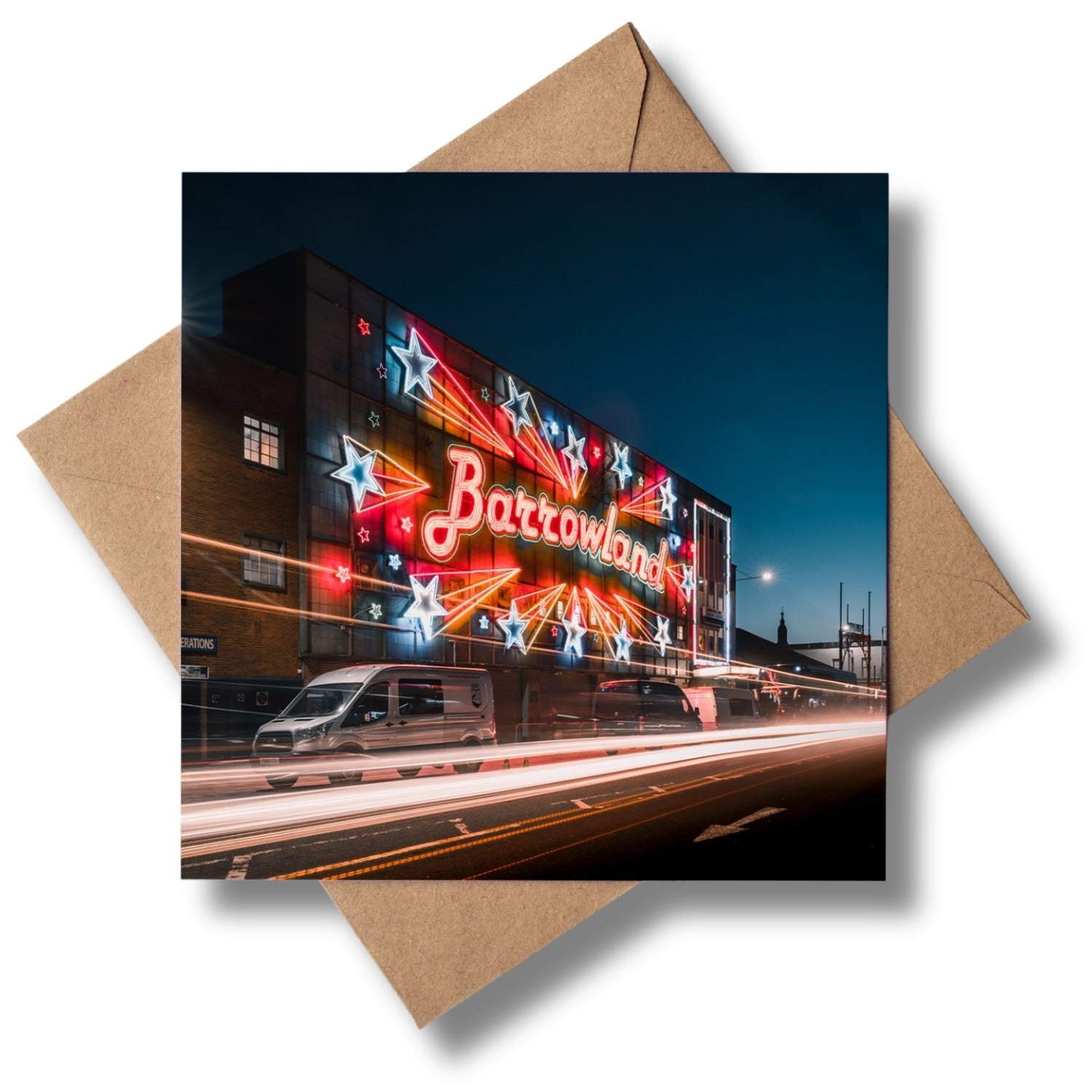 Barrowland Light Trails Greeting card 150x150mm Kunal Tewari Photography