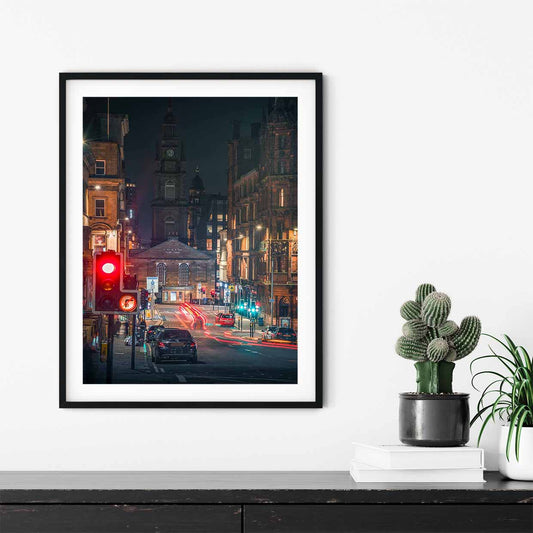 Sparkling city lights, Glasgow signed and mounted print
