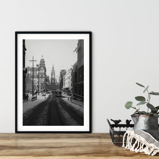 Glasgow city centre in monochrome signed and mounted print